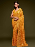 Yellow Pure Georgette Saree